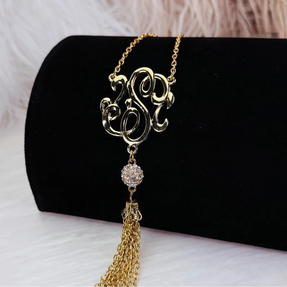 Vintage aged goldtone large fringe dangle pendant necklace